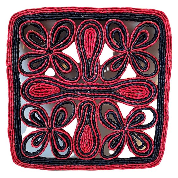 3 Vintage Wicker Rattan Hot Pad Trivets Woven Red Blue Purple Turquoise 6x8" - Picture 2 of 5